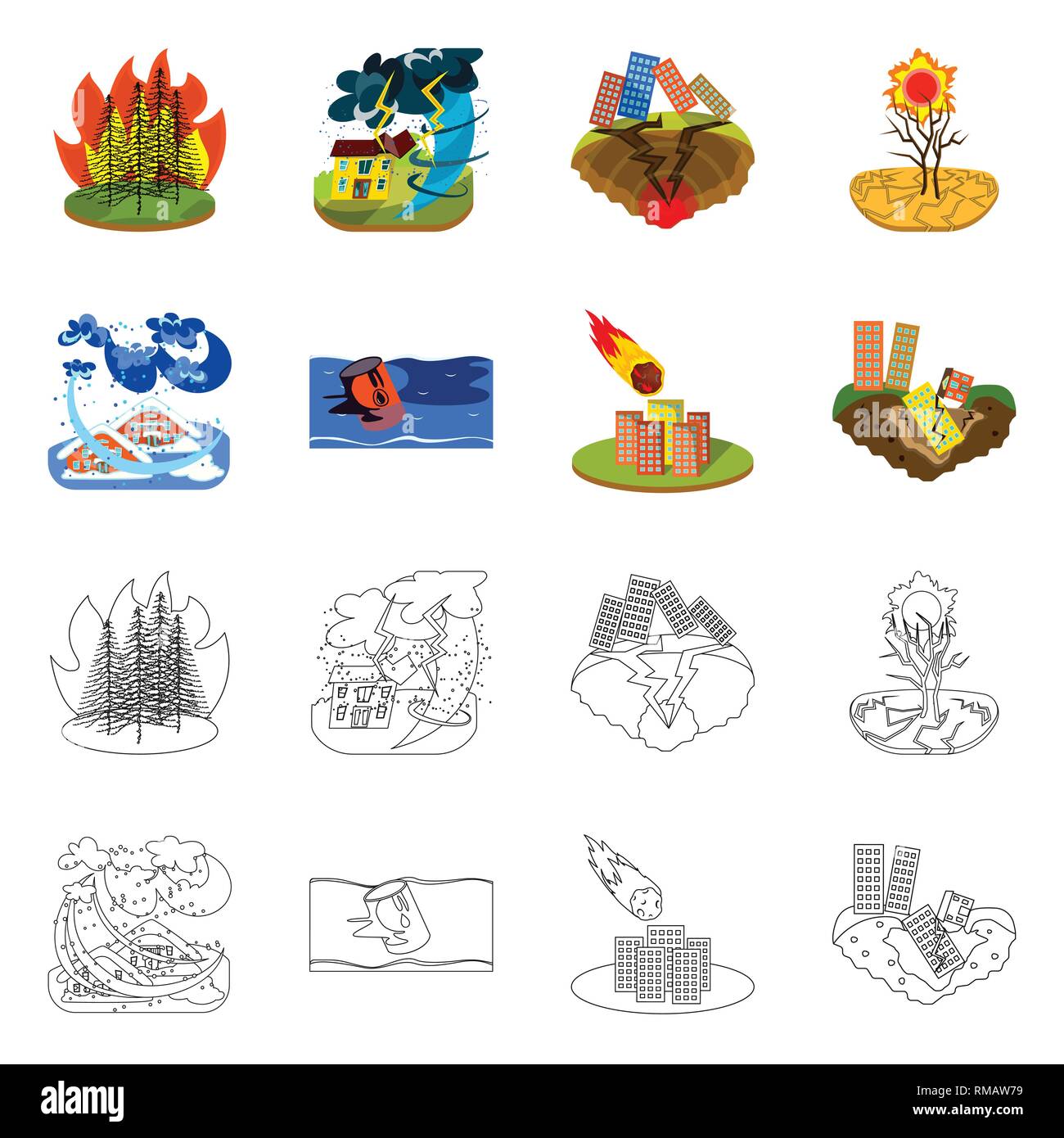 Vector design of weather and distress sign. Set of weather and crash ...