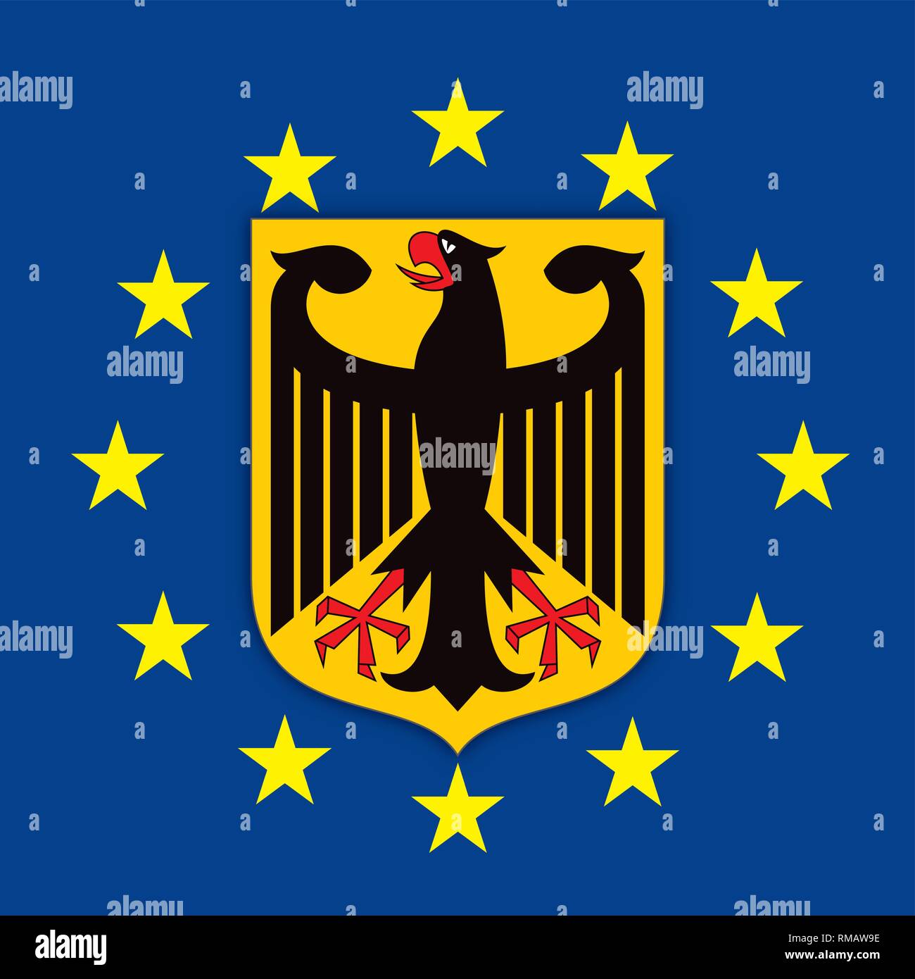 Germany coat of arms on the European Union flag, vector illustration Stock Vector