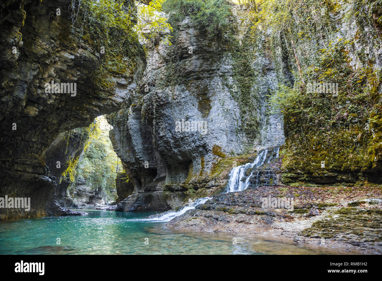 Picturesque Martvili canyon on the Abasha river, natural landmark of Georgia Stock Photo