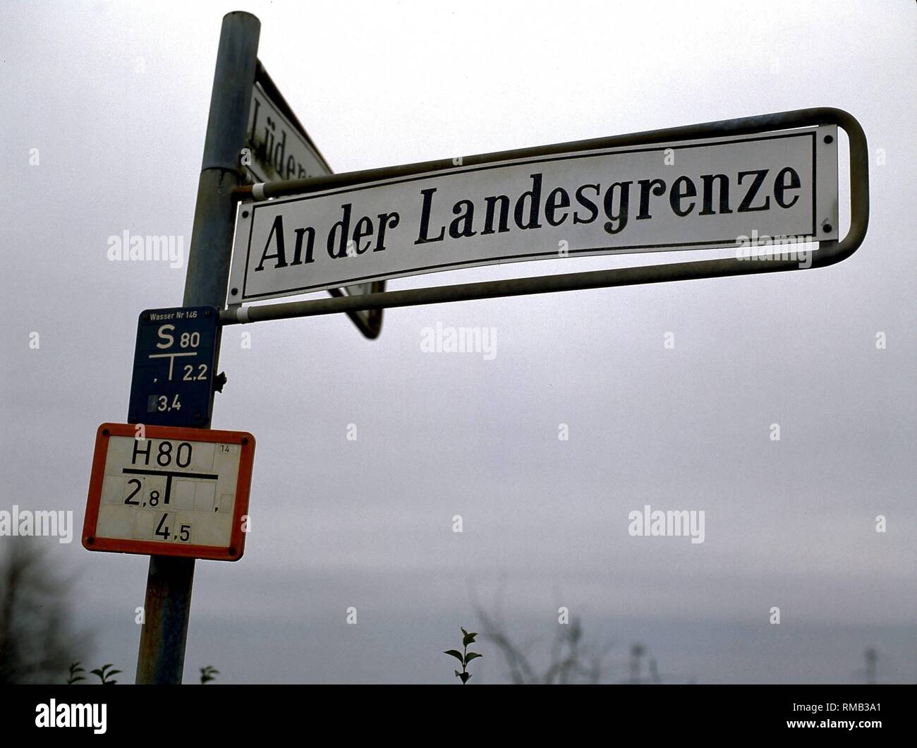 Street name at Luebeck-Schlutup near the GDR border. Stock Photo