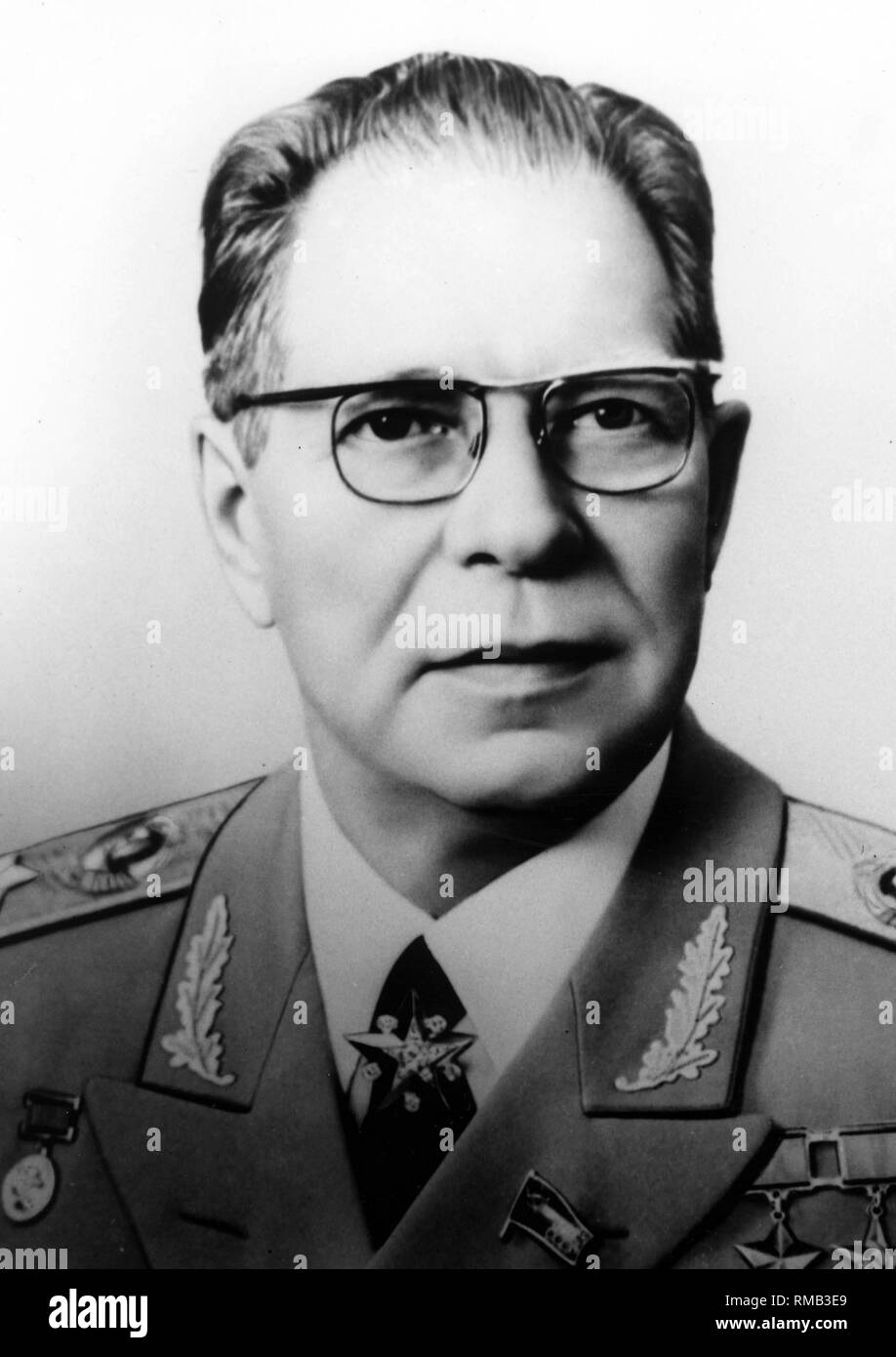 Dimitri Fedorowitsch Ustinow (* 17.10.1908-20.12.1984), a member of the Politburo of the CPSU and Marshal, between 1976 - 1984 Minister of Defense of the USSR. The war in Afghanistan also took place during his tenure as defense minister. Undated photo from 1982. Stock Photo