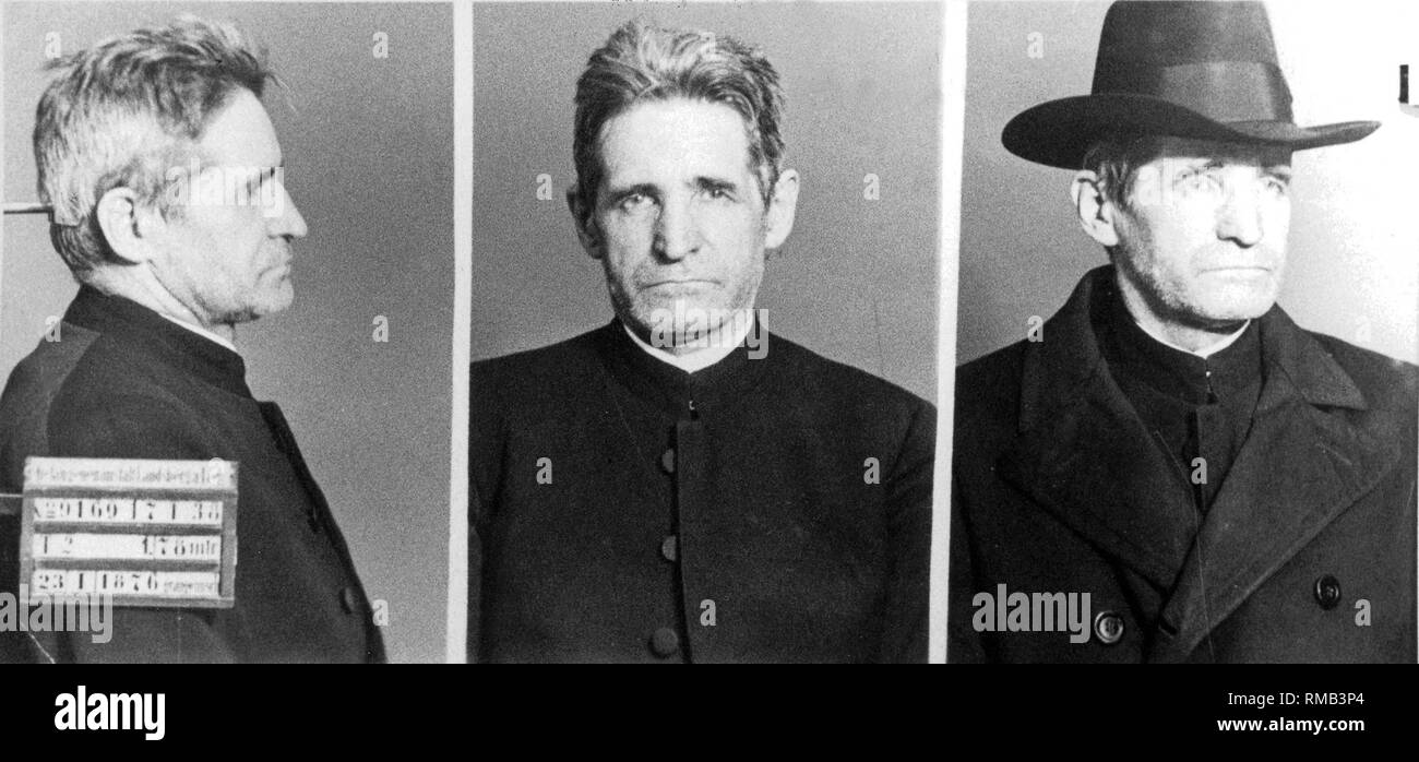 Father Rupert Mayer, taken at the beginning of January 1938 in the Landsberg prison. In 1937 Mayer served a detention of five months in Landberg because of his determined resistance against the National Socialists. Released in the spring of 1938, he was arrested again after the war began. Stock Photo