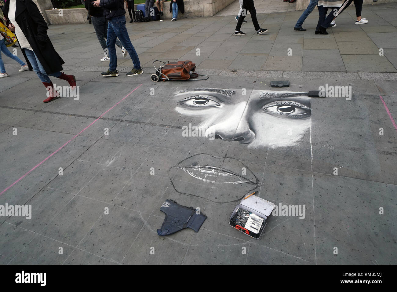 A street mural is drawn on the concrete at Trafalgar Square in London, England. Stock Photo