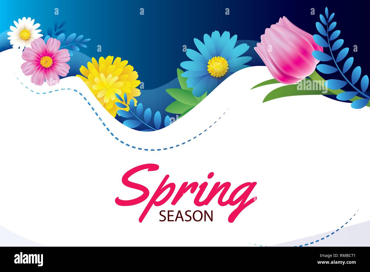 Hello spring greeting card and invitation with blooming flowers ...
