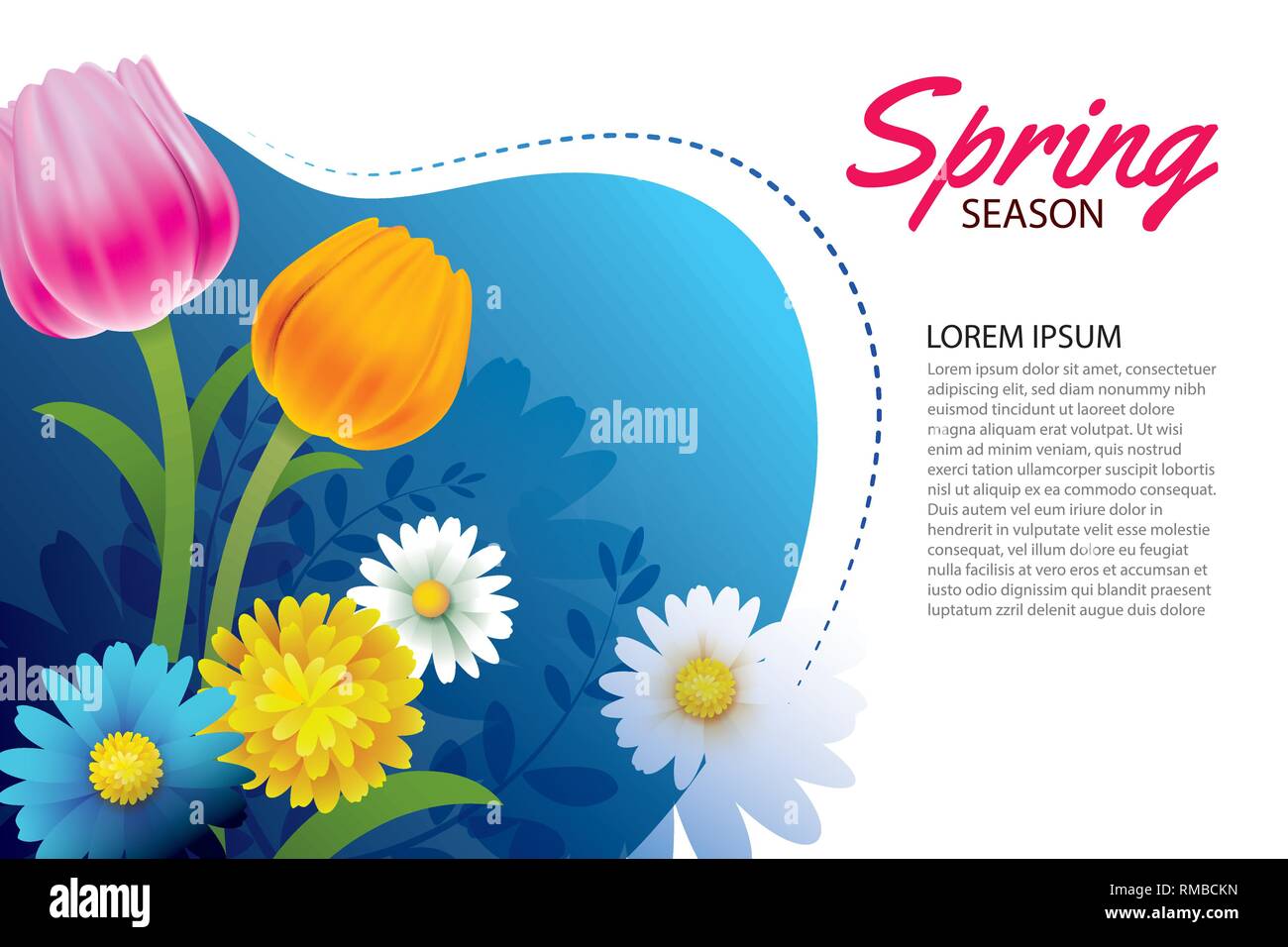 Hello spring greeting card and invitation with blooming flowers ...