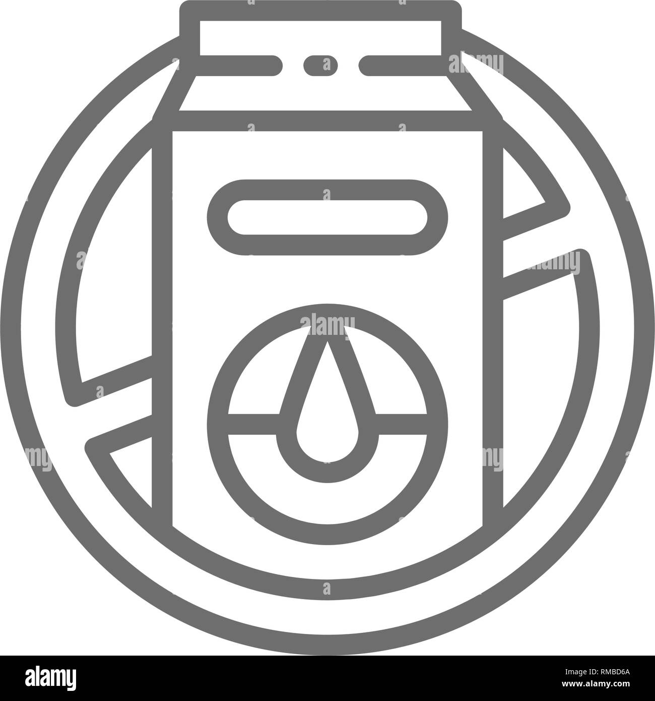Forbidden sign with milk packaging, lactose allergy line icon. Stock Vector