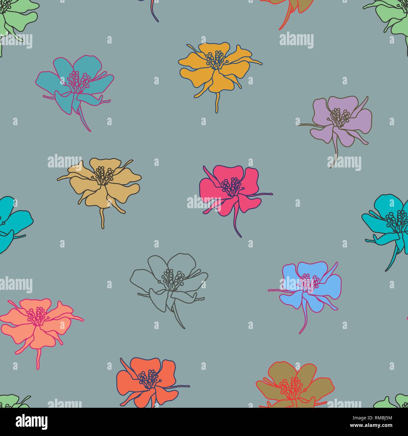 Colorful doodle flowers seamless background Stock Vector Image & Art ...