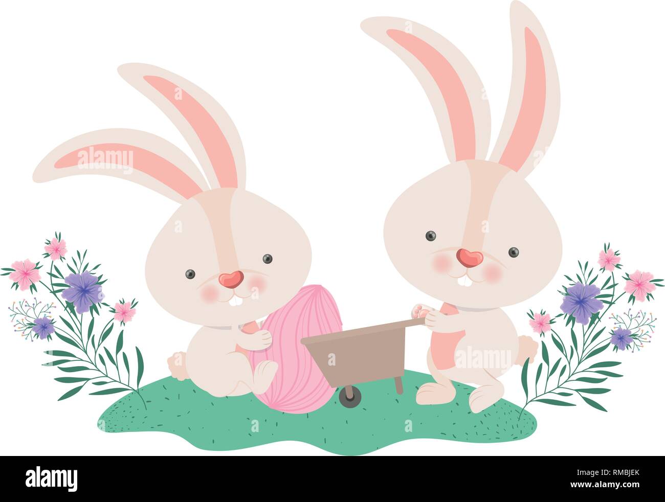 rabbits with wheelbarrow and easter egg icon Stock Vector Image & Art ...