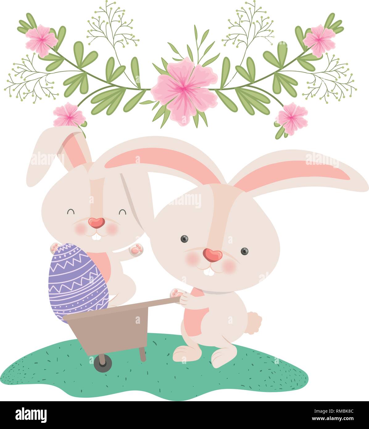 rabbits with wheelbarrow and easter egg icon Stock Vector Image & Art ...