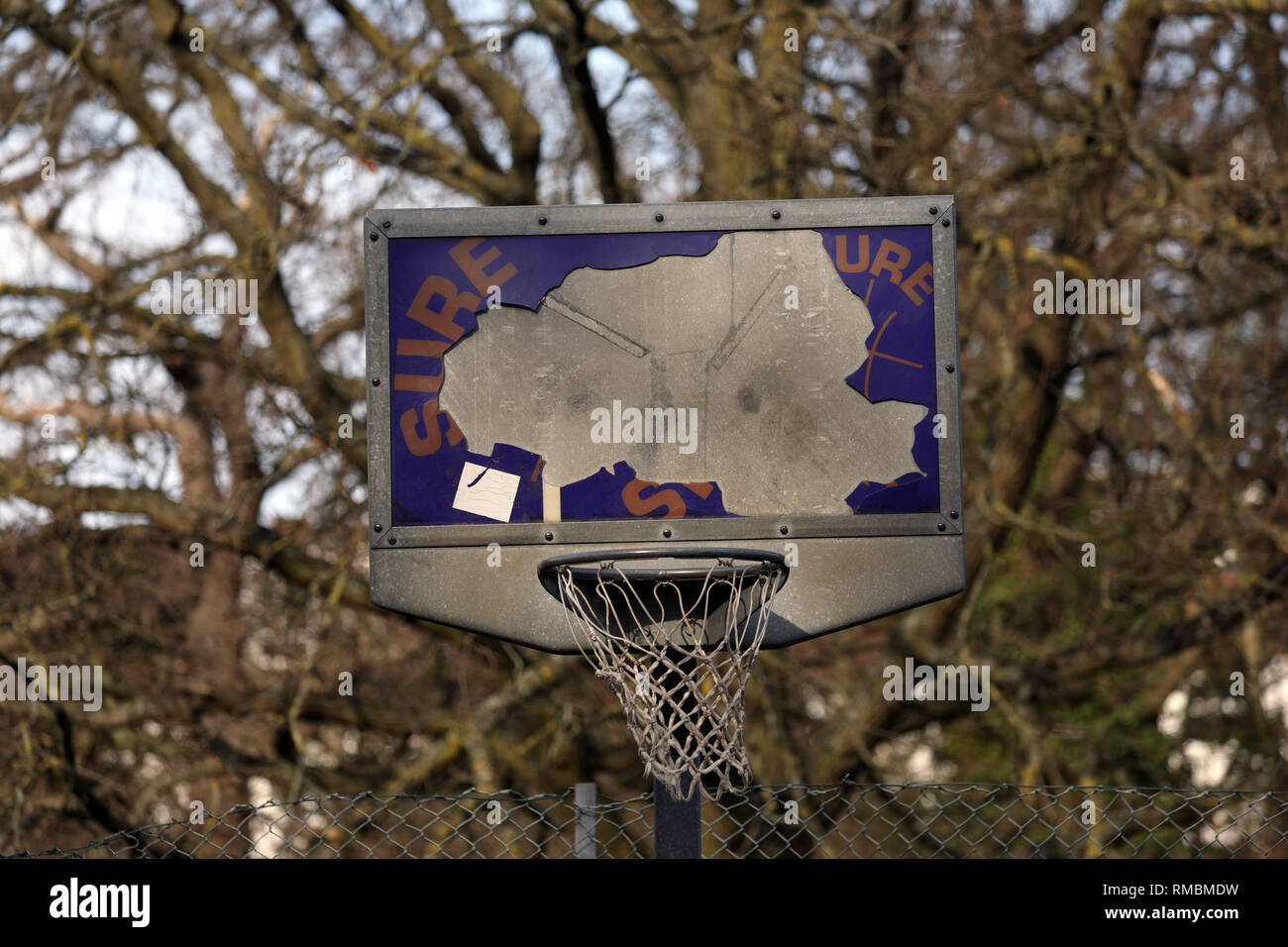 Basketball hoop in park Stock Photo