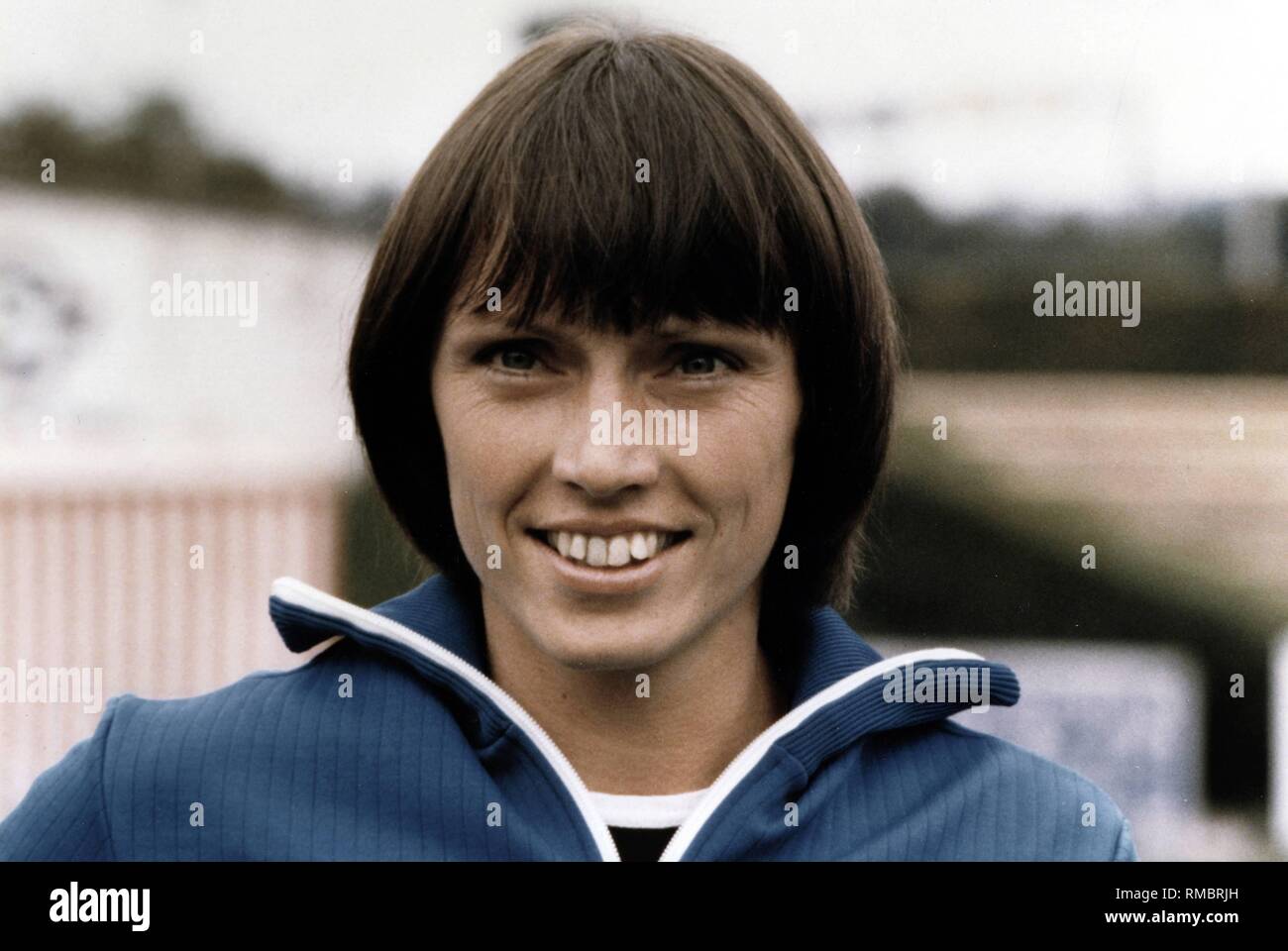 Baerbel Woeckel, born Eckert in 21.03.1955. A track and field athlete of the GDR, Olympic champion at the Olympics 1976 in Montreal and 1980 in Moscow in women's 200-meter sprint. Photo from August 1982 at a sports festival in Frankfurt am Main. Stock Photo