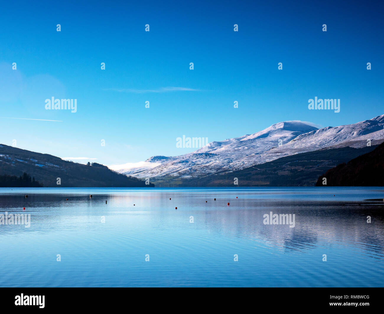 Snow Covered Ben Lawers Across Loch Tay, High Perthshire, Scotland. Stock Photo