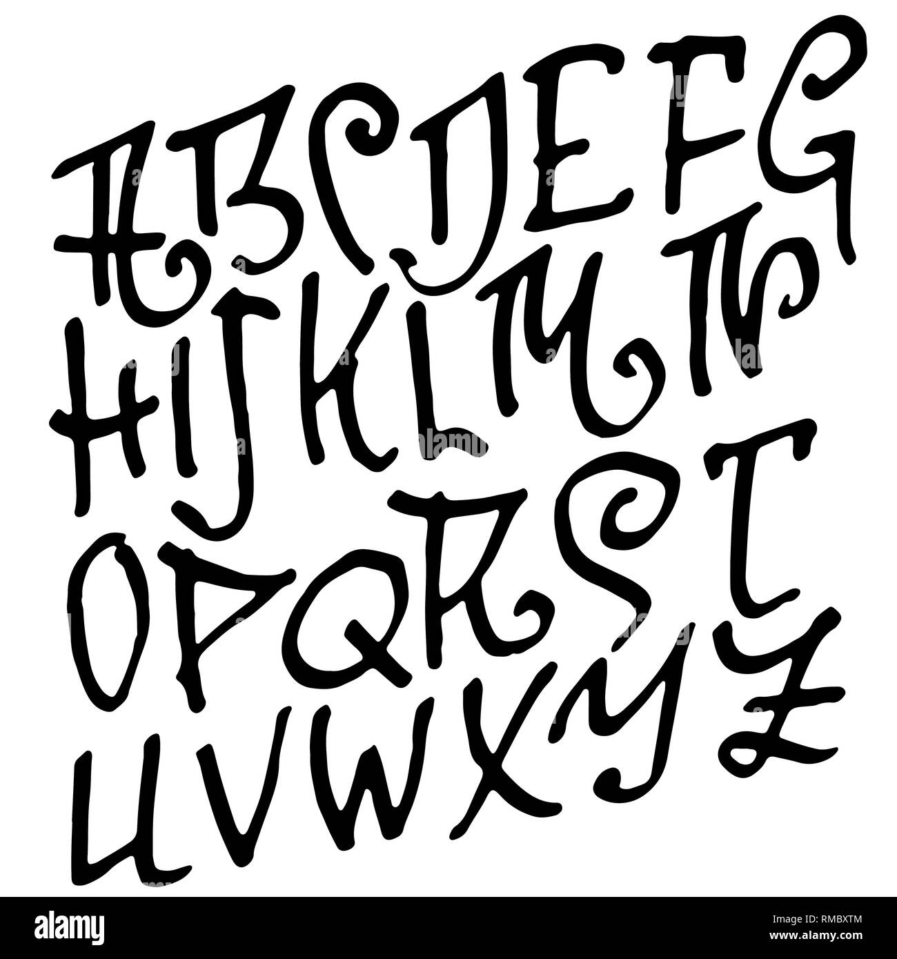 Simple alphabet letters. Handdrawn grunge ink font. Vector illustration ...