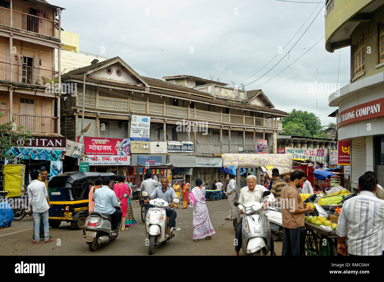 Old building on market road, nashik, Maharashtra, India, Asia Stock Photo
