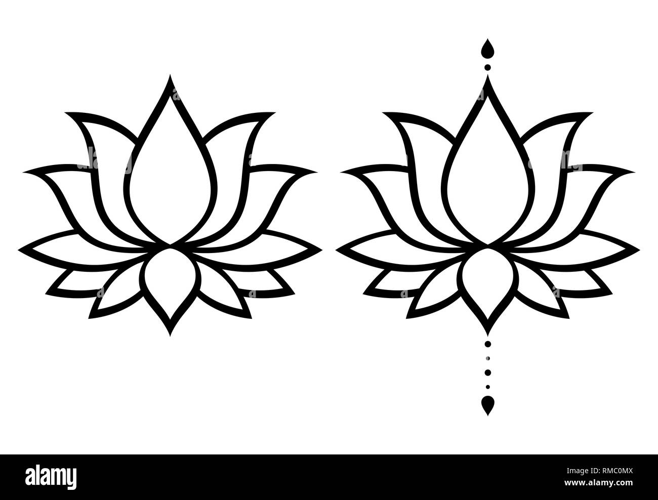 Lotus flower vector design set, Yoga or zen decorative background - boho style Stock Vector