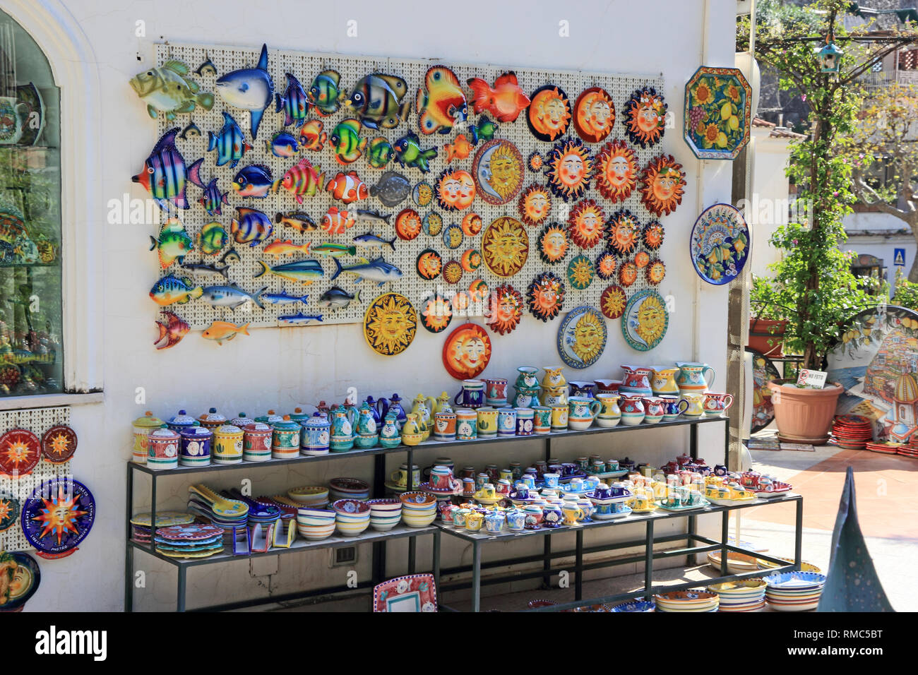 Outdoor display of Italian ceramics Stock Photo