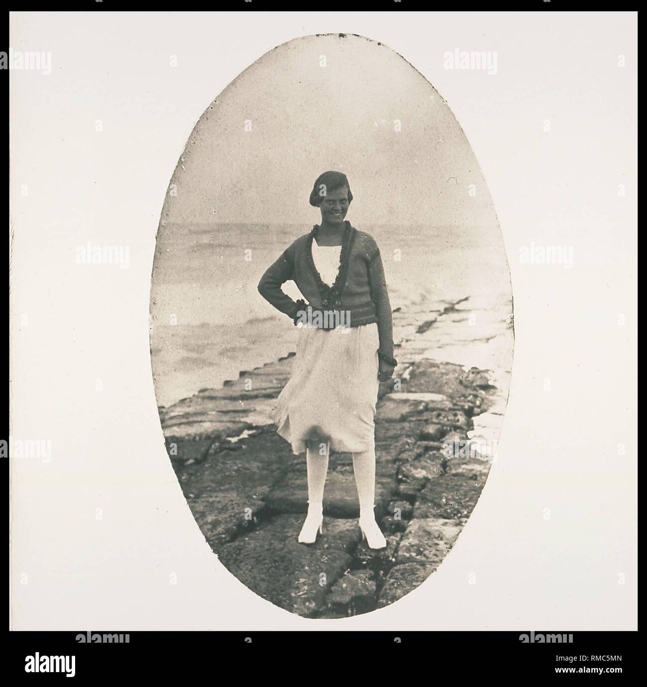 Woman and fashion, historic photo from the twenties. Beach scene on Borkum, 1922. Stock Photo