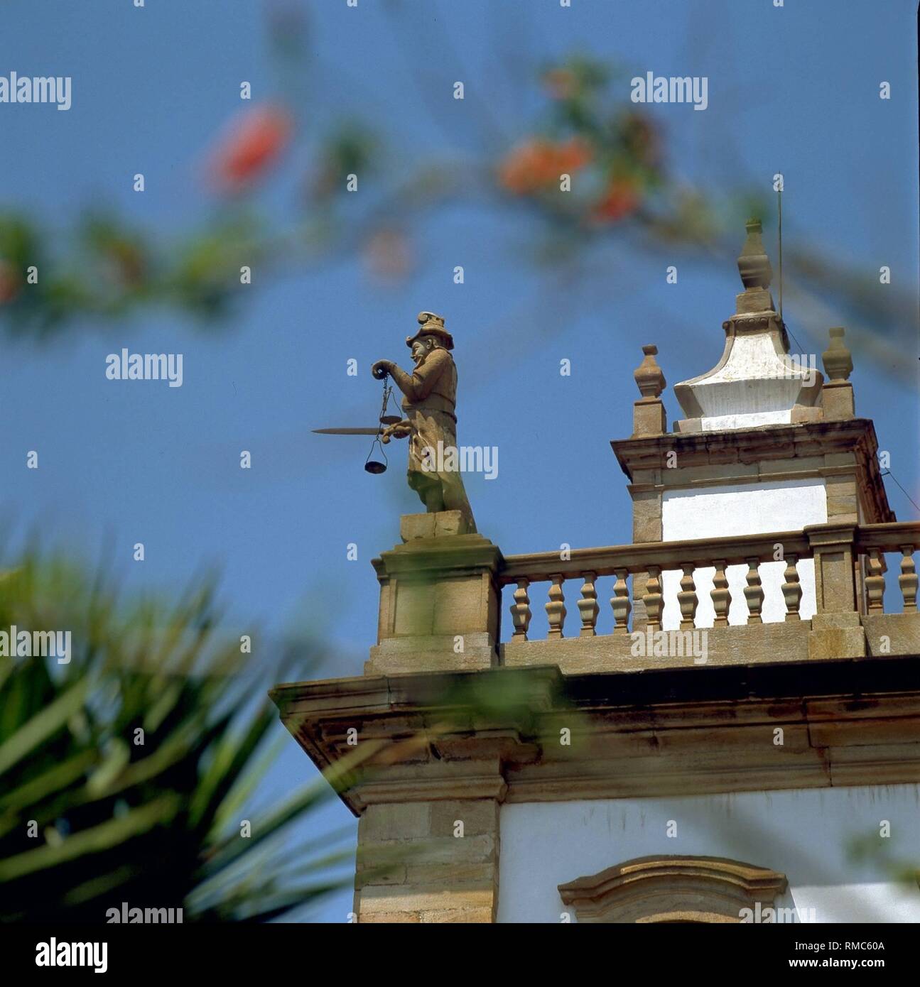 The statue of the "Justicia" on the Governor's Palace of Ouro Preto in