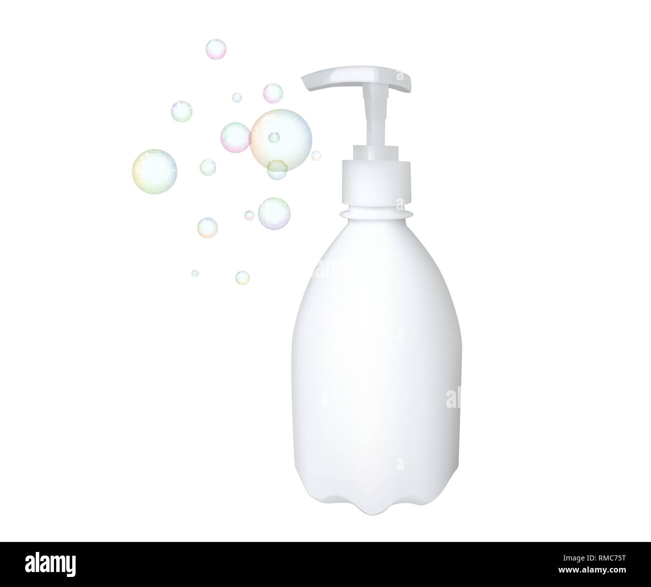 Plastic bottle with dispenser. Vector illustration. Soap container. Bubble. Stock Vector