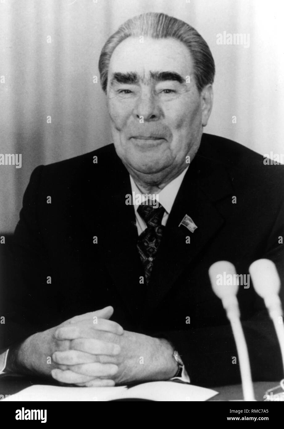 Leonid Ilyich Brezhnev - 19.12.1906 - 10.11.1982. Undated portrait photo of the Soviet Head of State and Party Leader at a press conference on his visit to Bonn, 1981.  Between 1964-1982 he was General Secretary of the CPSU. Between 1960-1964 and 1977- 1982 President of the Soviet Union. Stock Photo