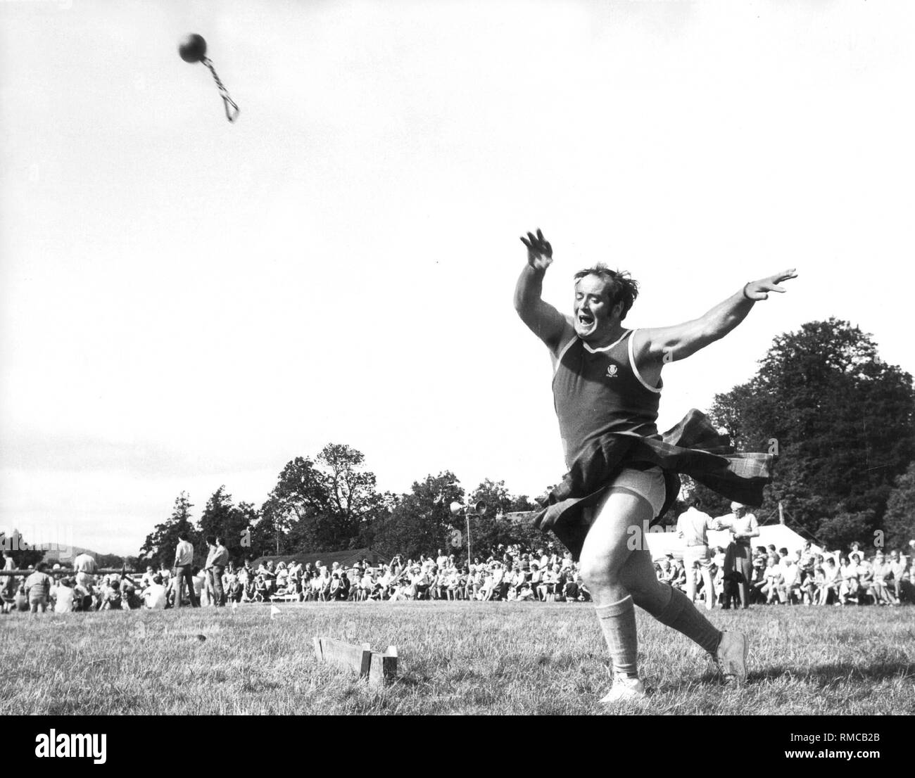 A hammer thrower at the Highland Games in Scotland. Stock Photo