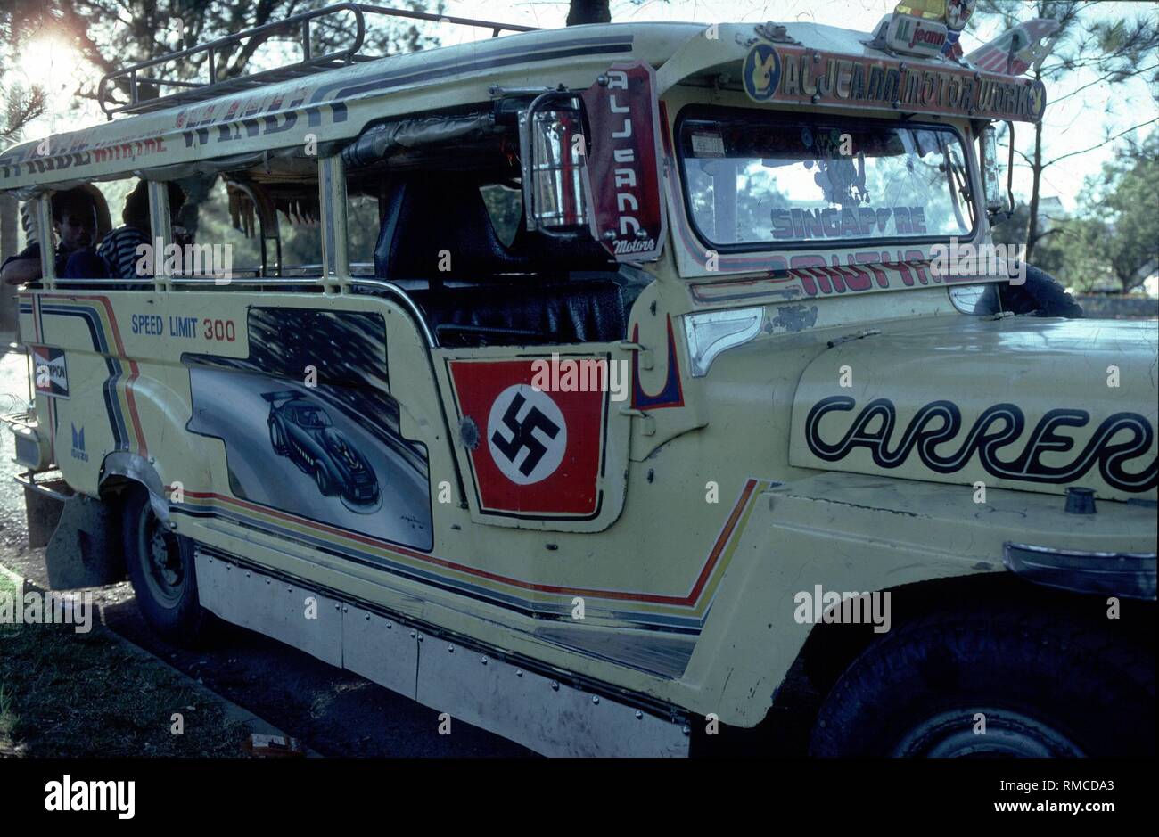 Jeepney A Filipino Peculiarity Is An Enlarged Jeep That Carries Travelers Without A Timetable Or Other Rules They Were Made From The Numerous Jeeps Left By The Americans In The Philippines After