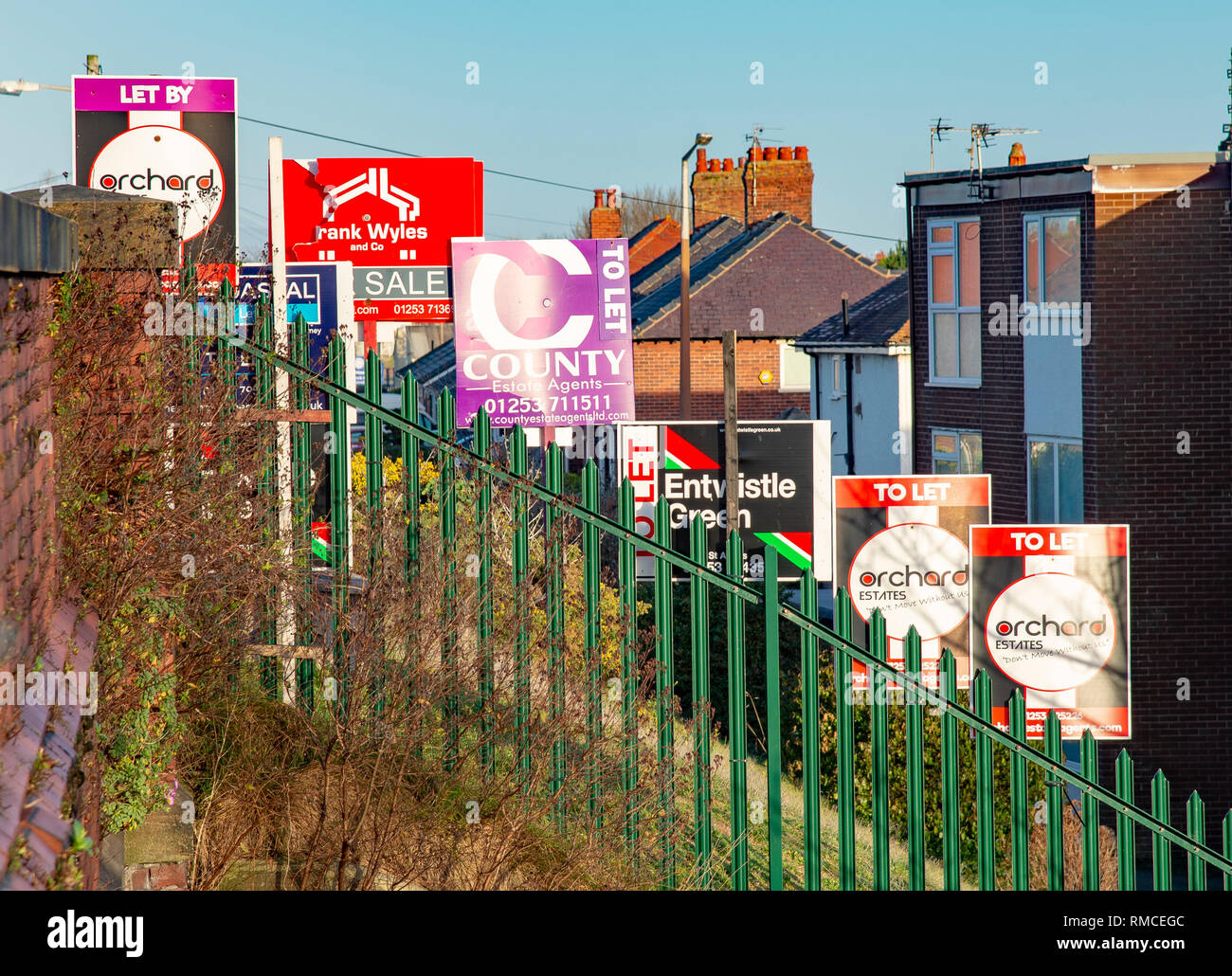 For sale and to let signs, on a housing estate, Lytham St Anne's, Lancashire. Stock Photo