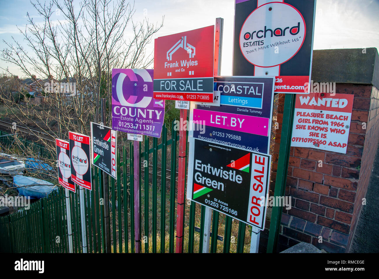 For sale and to let signs, on a housing estate, Lytham St Anne's, Lancashire. Stock Photo