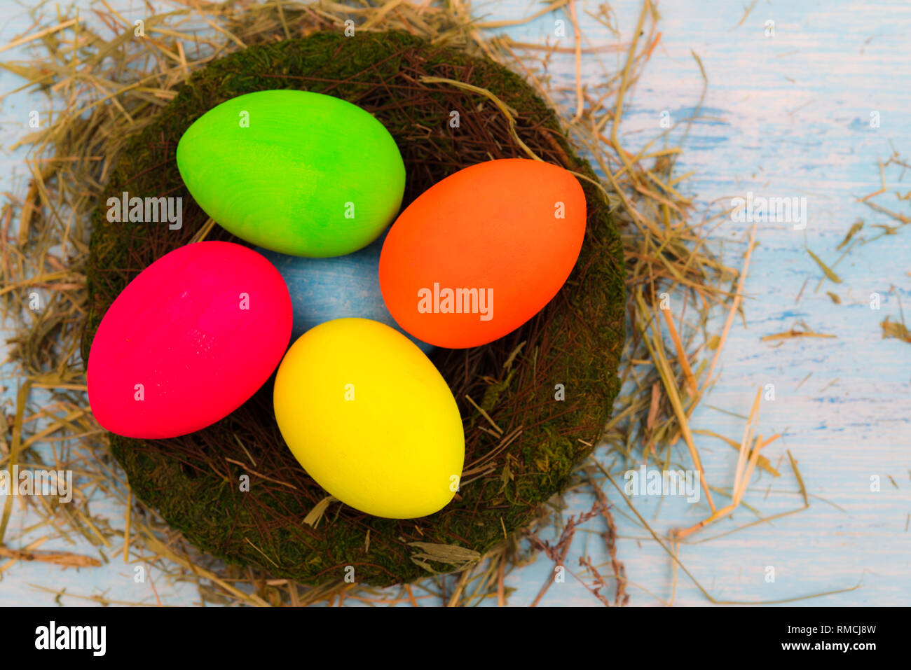 Multi-colored Easter eggs. Stock Photo