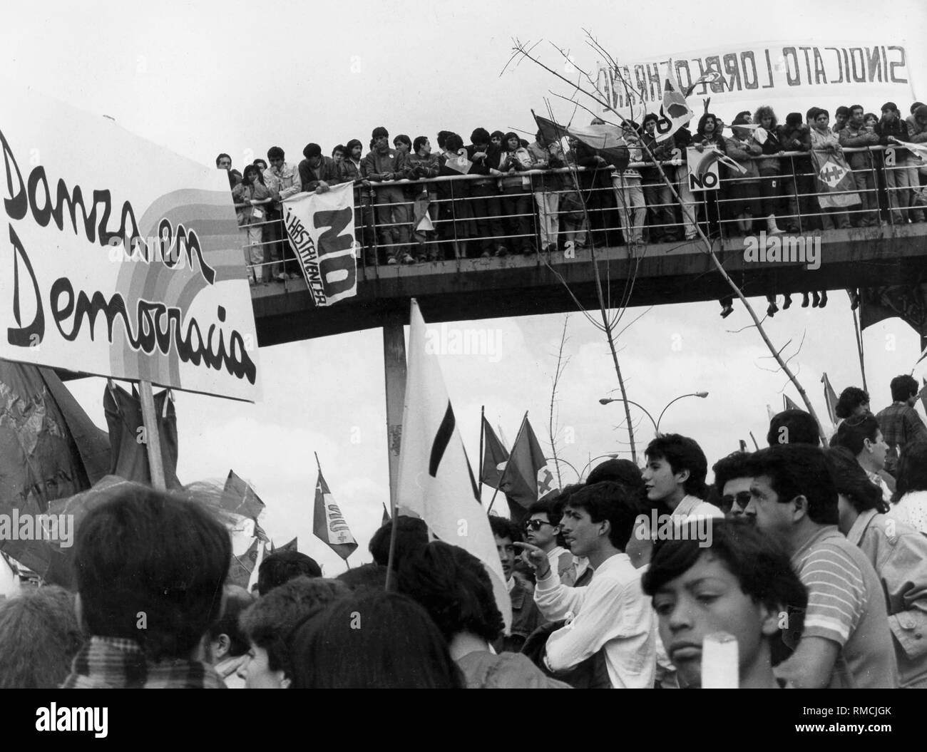 Demonstration against General Augusto Pinochet in Santiago de Chile. Stock Photo