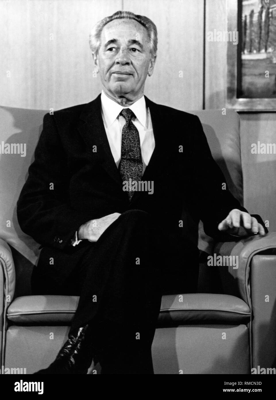 Shimon Peres as Prime Minister of Israel. Peres held this position from 1984 to 1986 and again from 1995 to 1996. Stock Photo