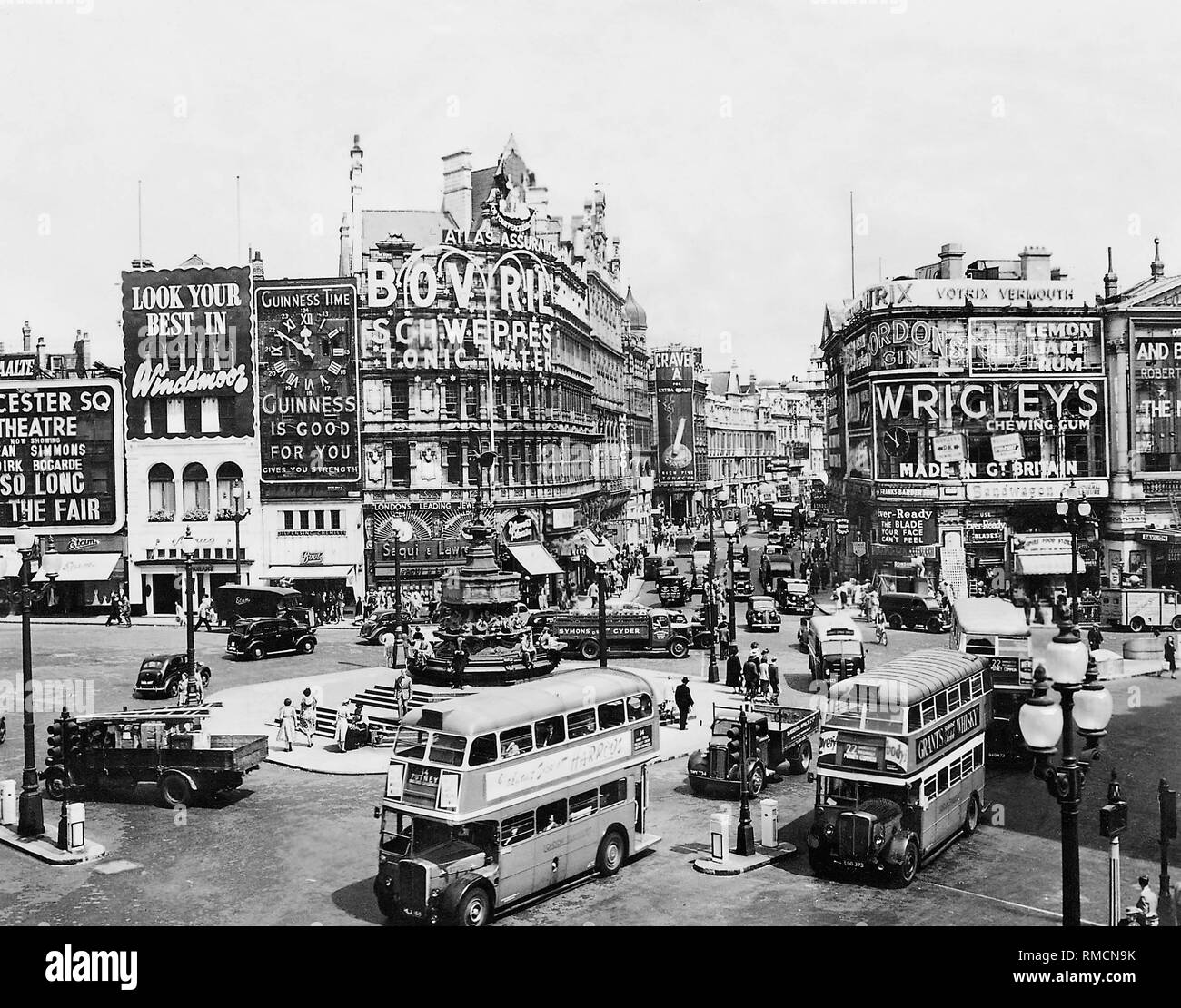 View of Piccadilly Circus, the busiest square in London. Here is not only an important artery but also the center of the theater district. In the middle of the square stands the fountain with the Eros statue. Stock Photo