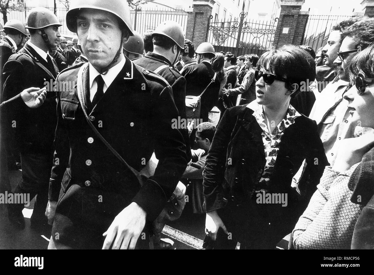 Protesting students in May 1968 in Rome. Stock Photo