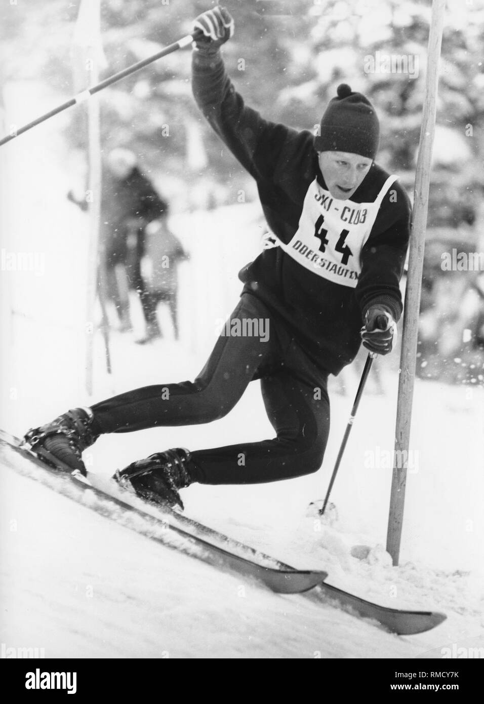 Ski racer Ludwig Leitner at a race in Oberstaufen. Stock Photo