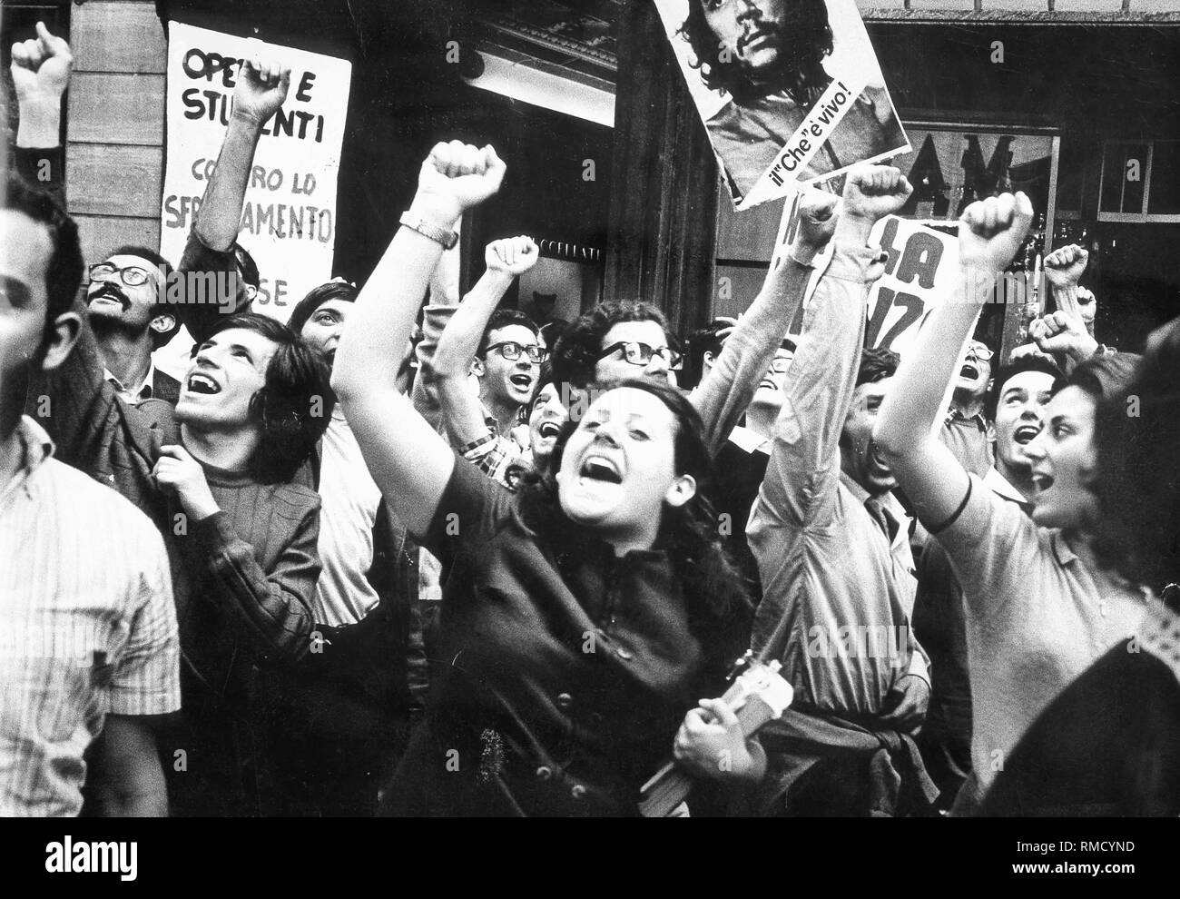 Protestant students at a demonstration in May 1968 in Rome. Stock Photo