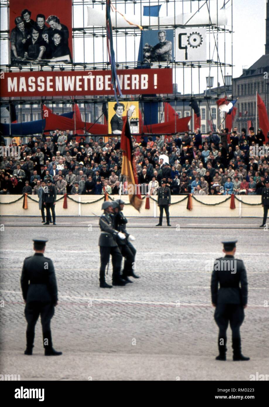 Military ceremonial at the military parade of the National People's Army (NVA) on May 1, 1960 on the Marx-Engels-Platz in East Berlin Stock Photo