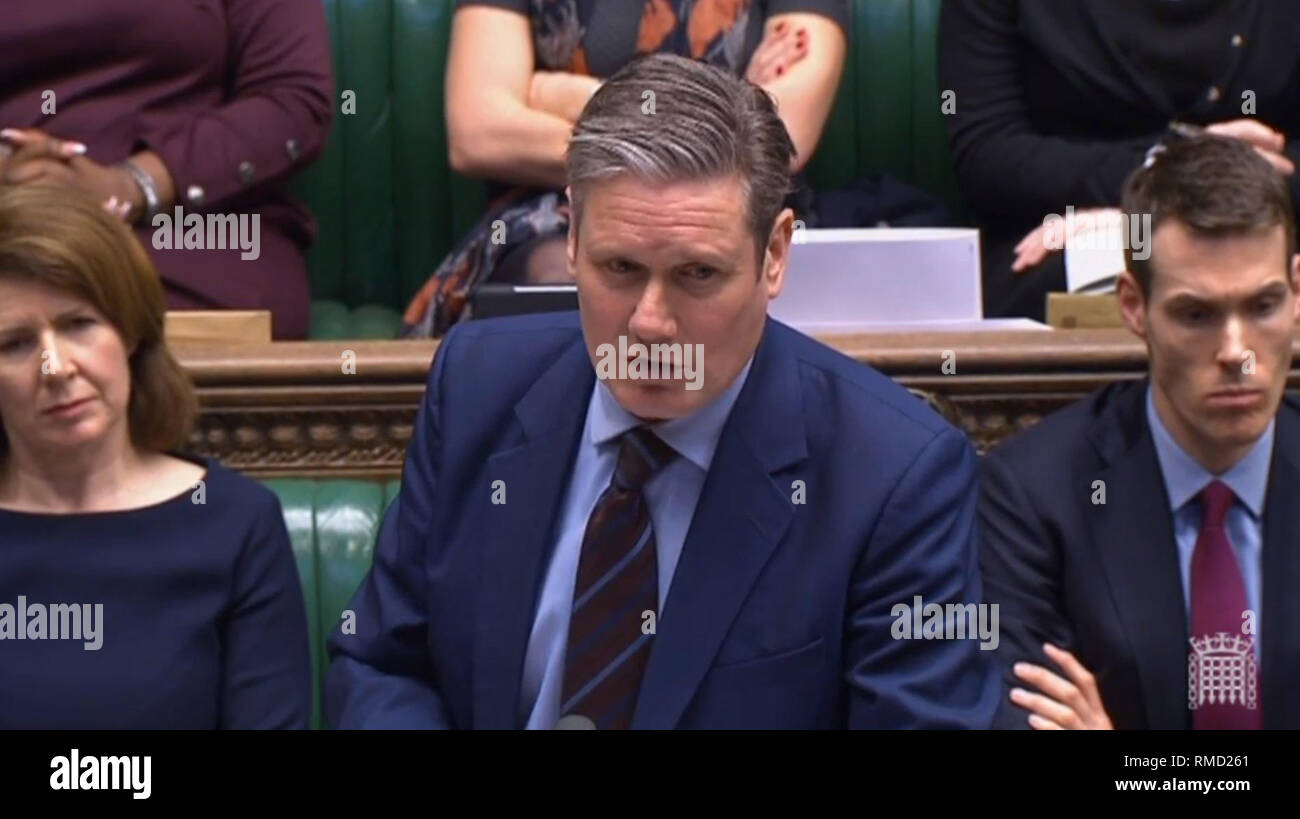 Shadow Brexit secretary Sir Keir Starmer speaking in the House of Commons in London ahead of a Brexit vote. Stock Photo