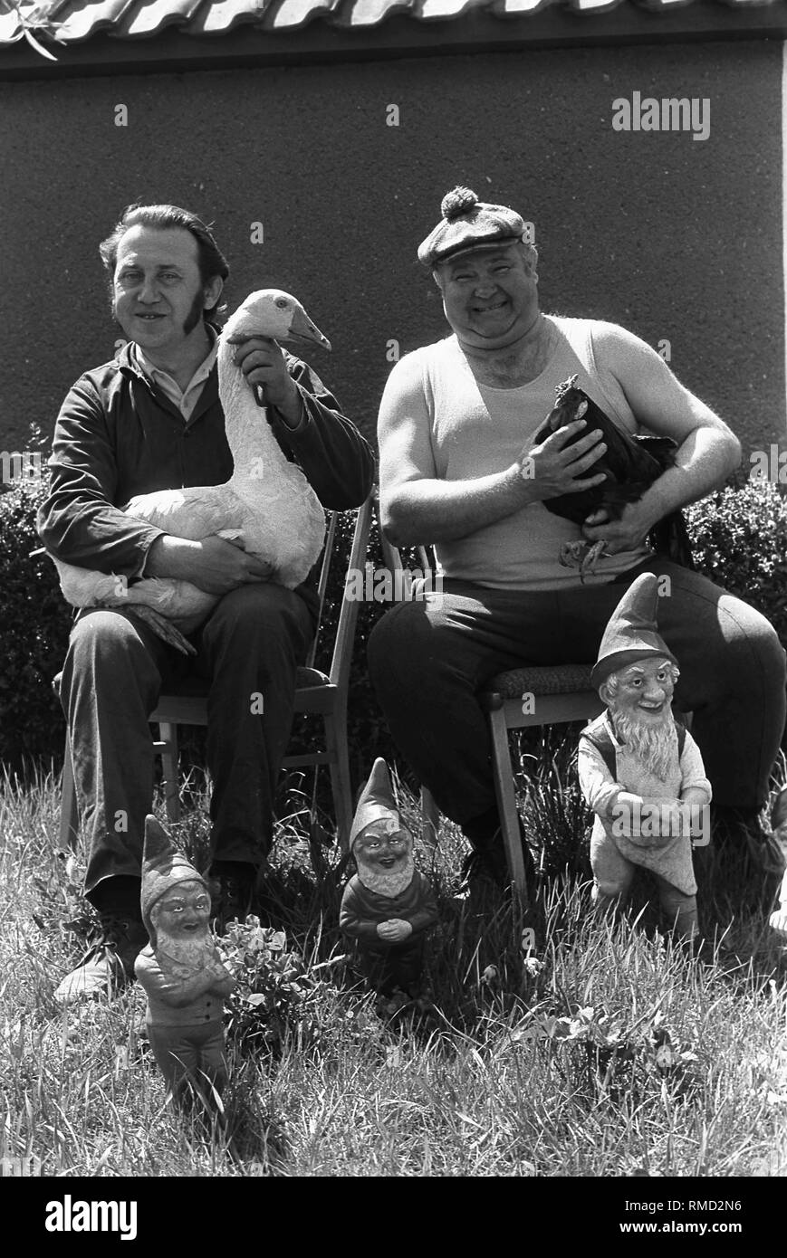 Two small animal breeders present their magnificent poultry, a goose