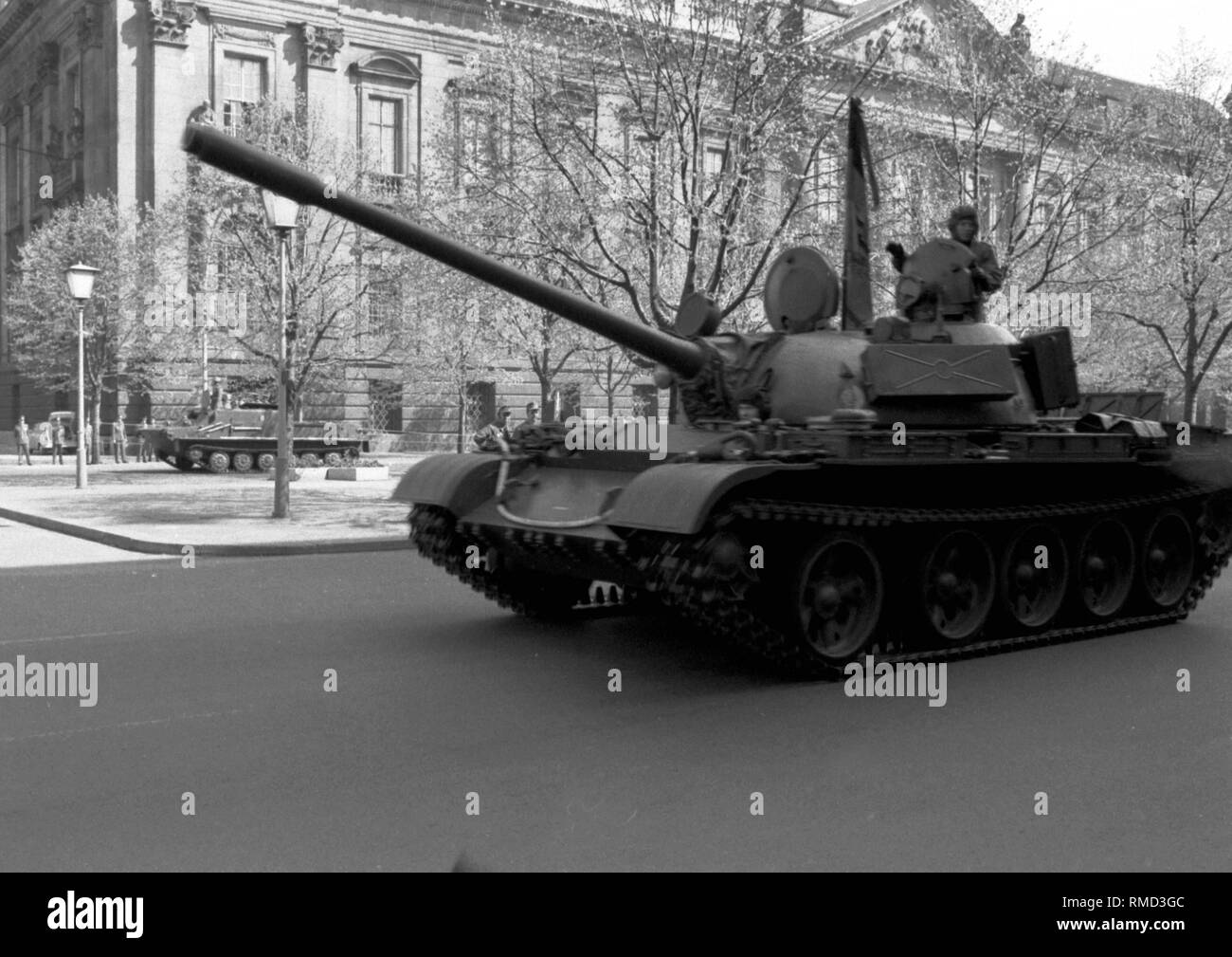 Military Parade of the GDR People's Army on May 1, 1973 with rockets, tanks and armored vehicles on the Marx-Engels-Platz and the Unter den Linden boulevard in East Berlin. Stock Photo