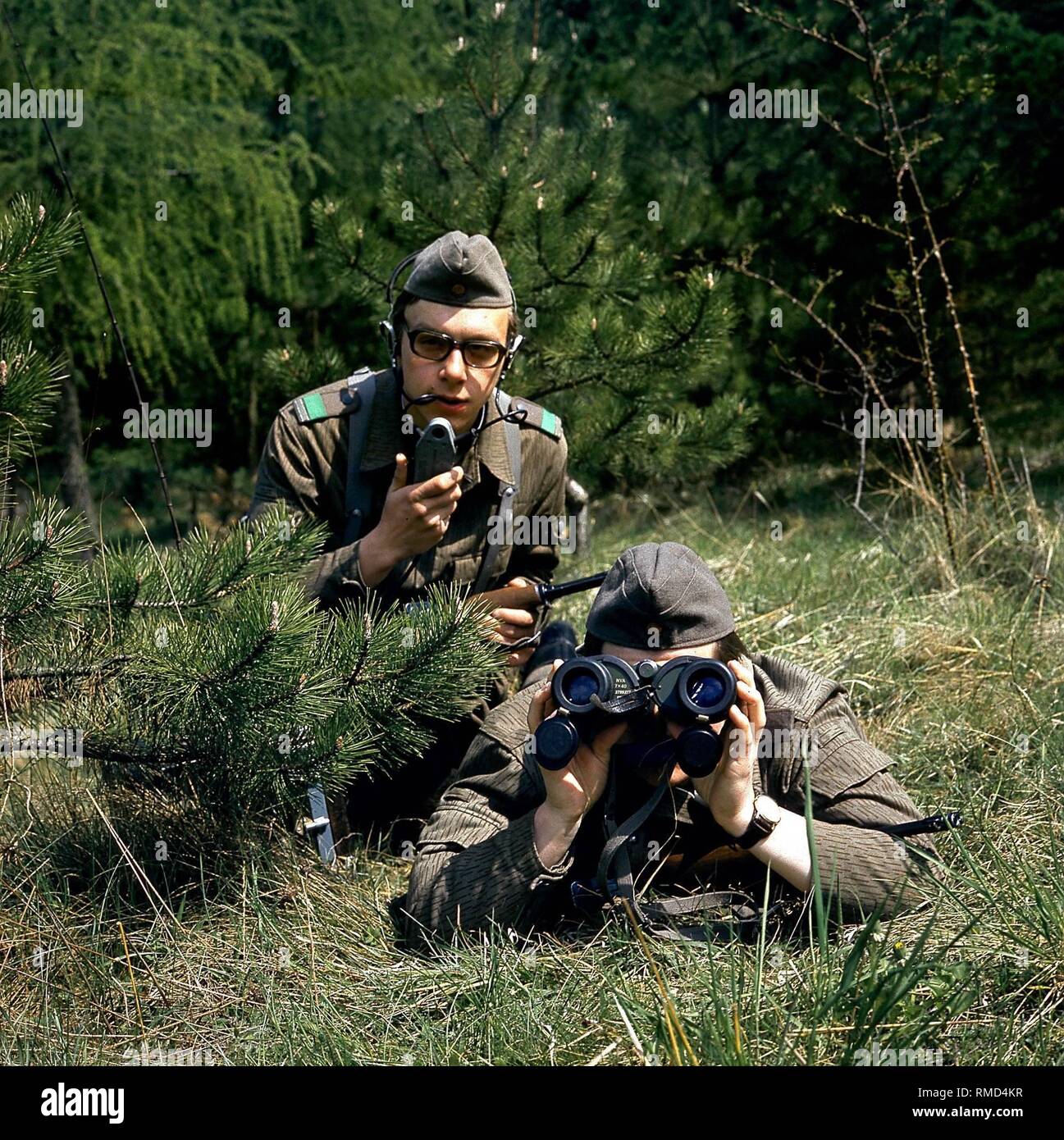 Soldiers of the GDR border troops at the inner German border in Eichsfeld. Stock Photo