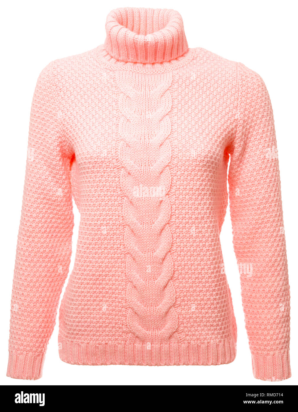 Living coral trendy color of the year 2019 long sleeved jersey on a mannequin isolated on a white background Stock Photo