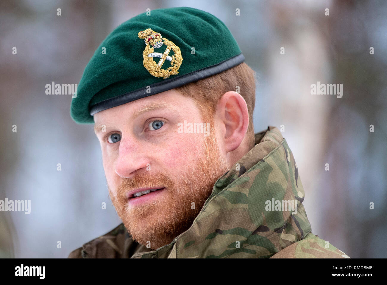 The Duke of Sussex during a visit to Exercise Clockwork in Bardufoss, Norway, for a celebration of the 50th anniversary of the Commando Helicopter Force and Joint Helicopter Command deploying for extreme cold weather training. Stock Photo