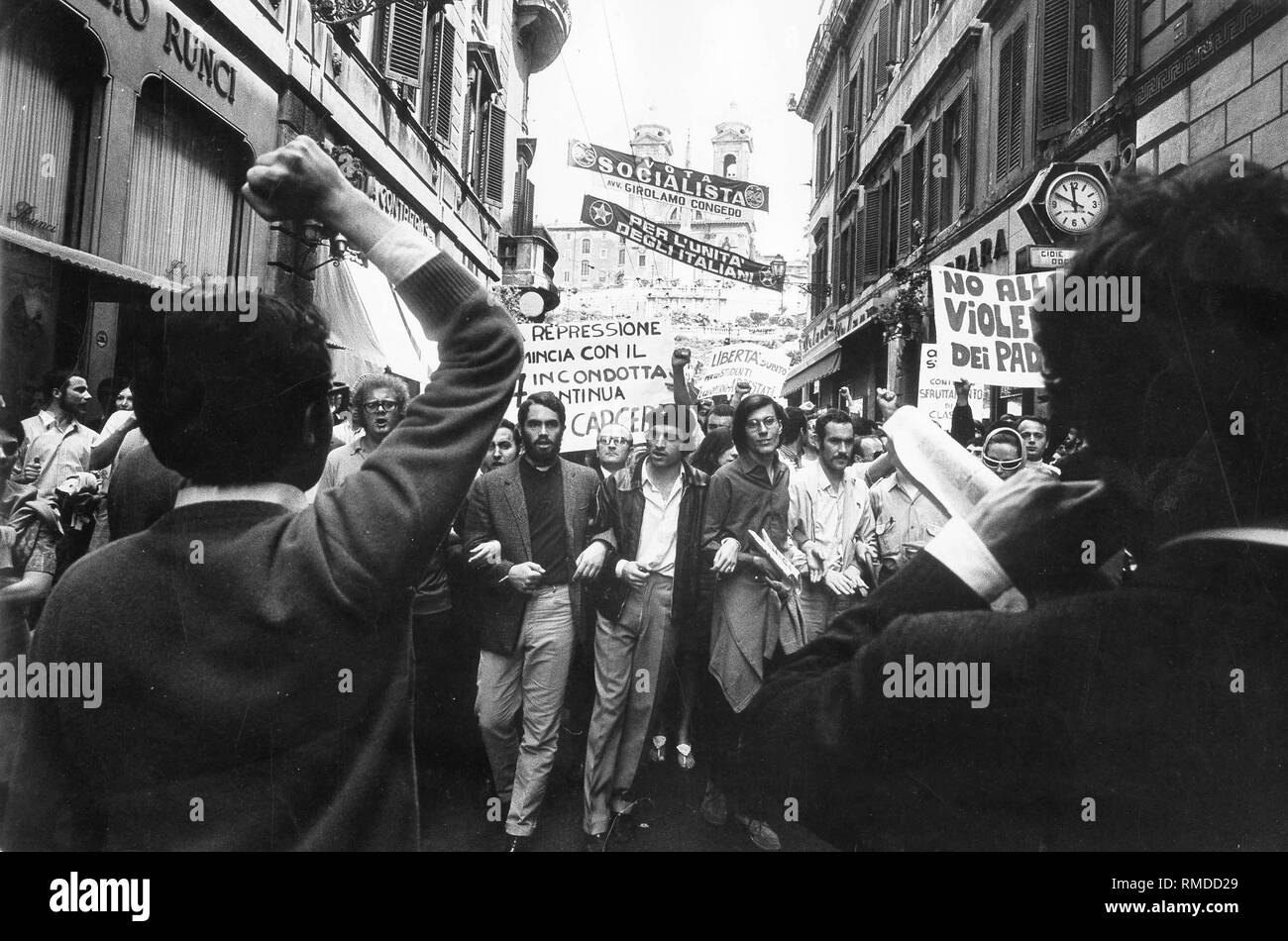 Protesting students in May 1968 in Rome. Stock Photo