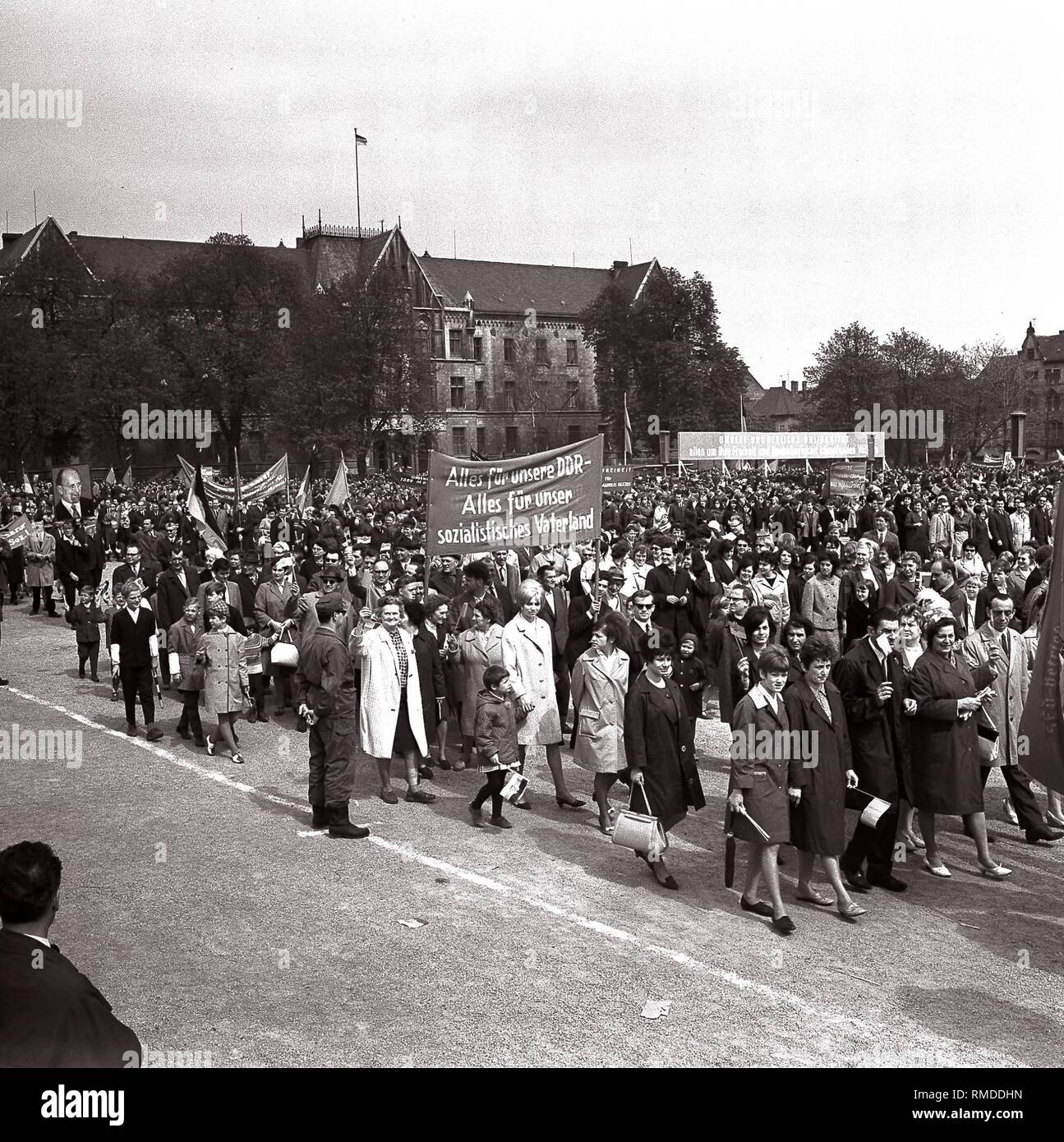 Demonstration on May 1, 1966 on the Domplatz of Erfurt. Stock Photo