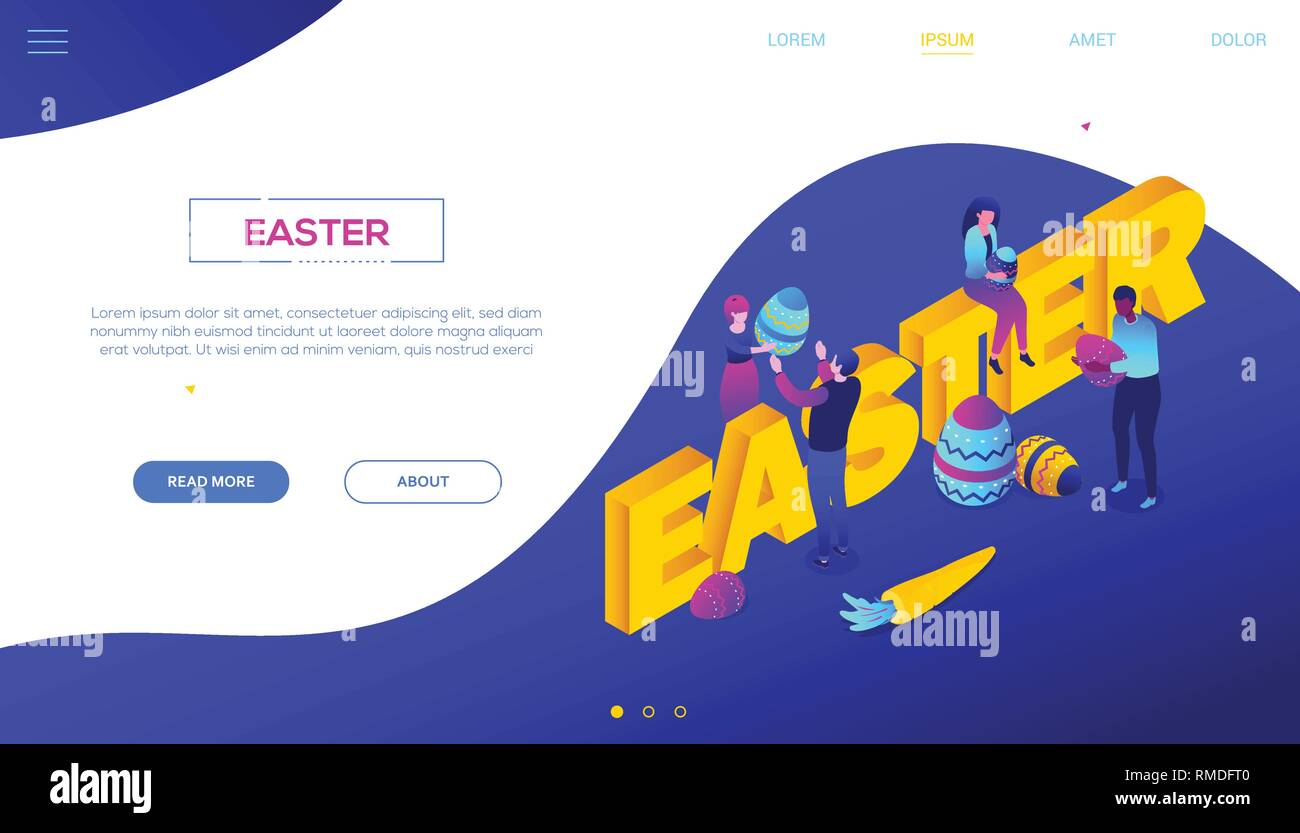 Happy Easter - colorful isometric vector web banner Stock Vector