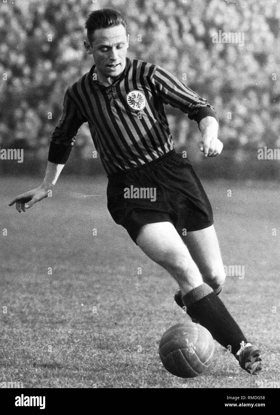 Alfred Pfaff, international and player of the Eintracht Frankfurt. Here, playing in the jersey of the Eintracht Frankfurt. Stock Photo