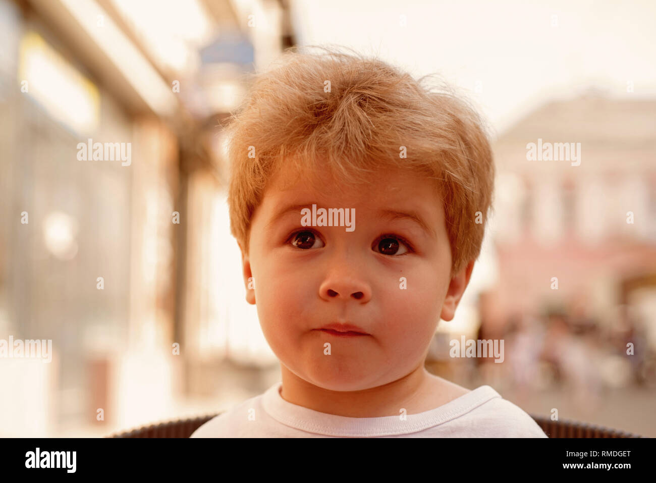 Do I care about my hair. Little child with stylish haircut. Little child  with short haircut. Small boy with blond hair. Healthy haircare tips for  kids Stock Photo - Alamy