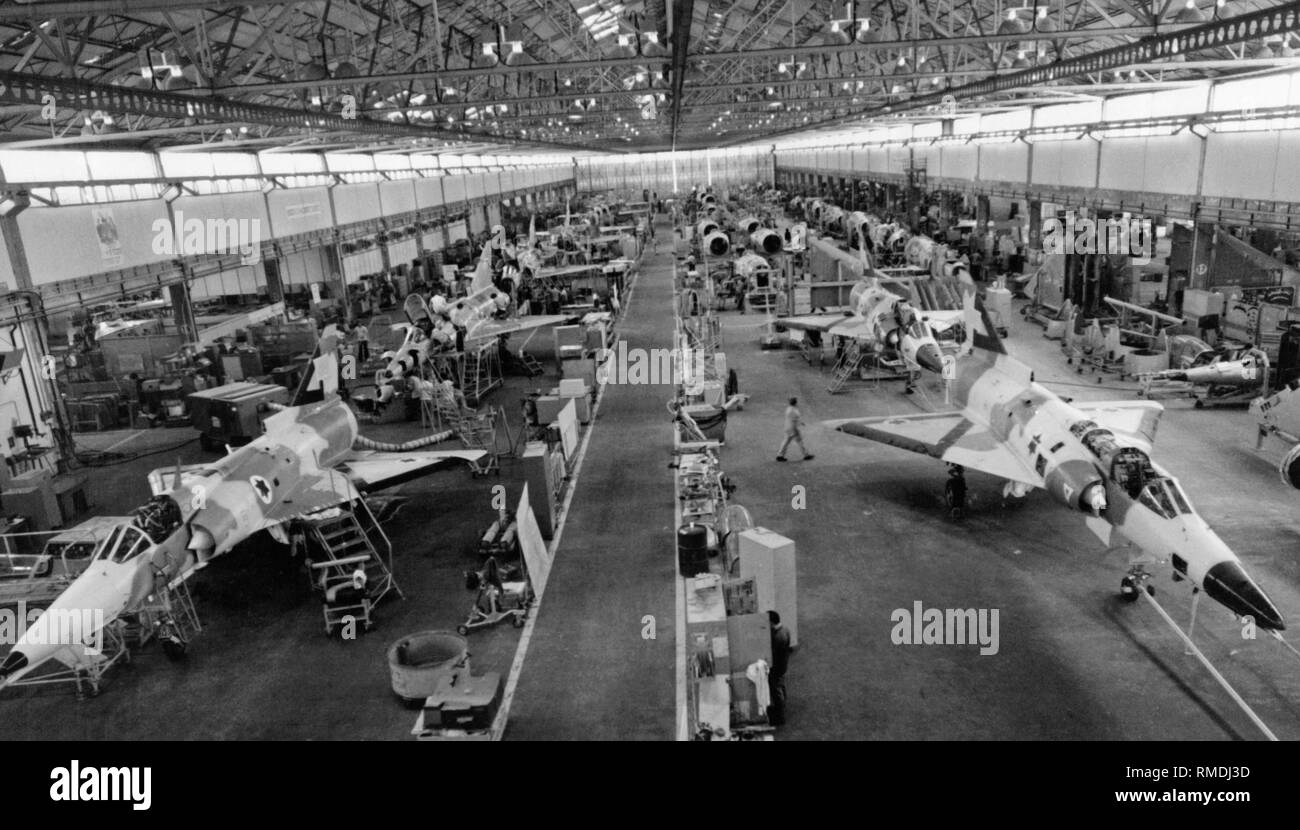 Production of the Kfir fighter aircraft in a production hall of Israel Aerospace Industries. The engine was also sold to the US as F-21A Lion. Stock Photo