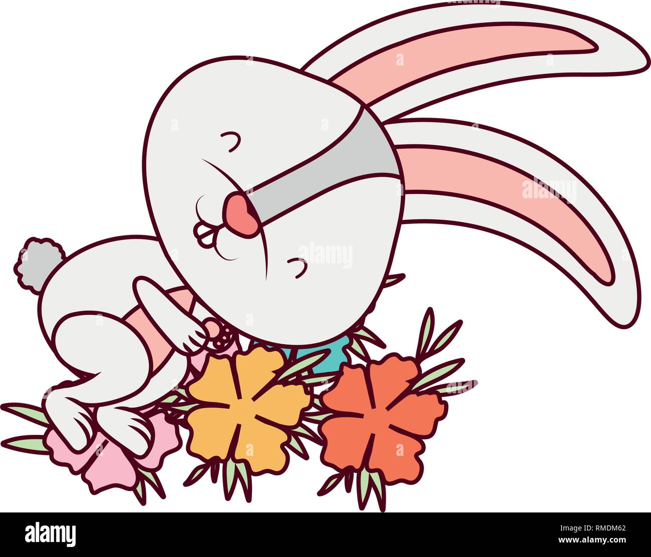 easter bunny with flowers isolated icon Stock Vector Image & Art - Alamy