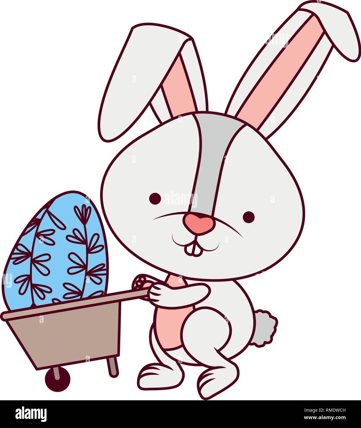 bunny with wheelbarrow and easter eggs icon Stock Vector
